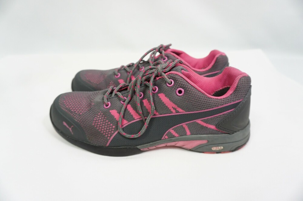 Puma Used Women 9.5 Celerity Knit Steel Toe Safety Work Shoes Grey/Pink Sbeakers